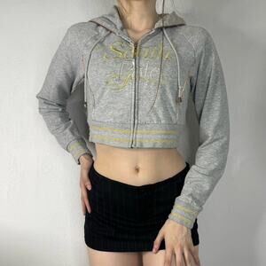 Y2k 00s South Pole Cropped Zip-Up Hoodie Jacket Gray McBling